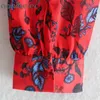 レディースフリルプリント赤いミニドレス長袖エレガントパーティードレスシックな裾のインテリアライニングアーバンスタイル210604