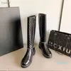Designer donna inverno catena decorazione laterale zipper stivali lunghi popolari comodo 2,5 cm chunky tacco scarpe da ginocchio taglia 35-40
