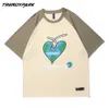 Mäns Hiphop T-shirt Förstorat Roligt Broken Heart Print Tshirt Harajuku Bomull Kortärmad T-shirt Sommar T-shirt Toppar TEE 210601