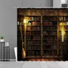 Shower Curtains Library Old Wooden Booksheld Shower Curtains Book Design Bath Curtain Study Room Temple Decoration Bathroom Decor Screens R230831