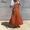 Celmia mulheres vintage avental vestido 2021 verão sexy cintas casuais longos maxi sundress impresso bolsos festa vestidos robe y220214