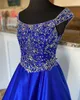 Royal Blue Girl Pageant Dresses 2022 Cristalli Neonate Dress A-Line Off-Shoulder Bambini piccoli Compleanno Prima Comunione Evento formale Abiti da indossare Infant Toddler Teens