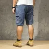 Plus Taille 48 50 52 Short en denim bleu lâche pour hommes Summer Big Pocket Straight Jeans Cargo Male Brand 210714