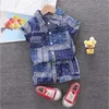 Summer Children's Clothing Sets Gedrukt Blad Bloem Cardigan Short-Mouwen Casual Shorts Tweedelige Boy Knape Suit