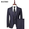 BATMO 2021 nuovo arrivo primavera plaid abiti casual da uomo, abito da sposa da uomo, giacche + pantaloni + gilet 9202 X0909