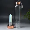 Bouteille d'eau en cristal Chakra, pierre précieuse naturelle, Point Reiki, or Rose, citrine de guérison en acier inoxydable, faite à la main avec manchon pour femme