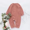 Spring Baby Boys Pacy Pchania Przycisk przedni Z Długim Rękawem Fall Organic Cotton Noworodka Kombinezony Puste Żółte Dziewczynek Onesies dla 3-18 m 386 U2