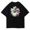 Camiseta de gran tamaño Hombres Sunflower Impreso Pareja de manga corta Top Harajuku Camiseta suelta Hip Hop Hop Women Tee T83 210527