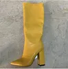 Kniehohe Stiefel aus Kunstleder für Damen, hoher Absatz, spitze Zehen, echtes Leder, Winter- und Herbst-Martin-Booties-Schuhe