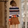 BeAvant rayé élégant à volants tricoté pull femmes volant manches automne pull pull décontracté mince hiver pull femme 210709