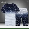 Verão Homens Sportswear Tracksuit Set Imprimir Mens Casual Esporte Terno Roupas Beach Conjuntos Curtos T-shirt + Shorts Homens Tracksuits1