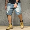 Summer Men's Loose Straight Ripped Denim Shorts High Quality Plus Size 40 42 44 Light Blue Hole Jeans Short Male Brand 210713