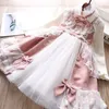 Doux bébé filles bowknot robe lolita hiver enfants dentelle bowknot épissage falbala tutu robes enfants mignons à manches longues fête robe de bal S1822