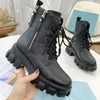 Prades Chaussures Designer Femme Bestquality Designer Chaussures Ankle Martin Boot High Platform Rubber Talon Sole Nylon Combat Bottes en cuir Femmes Prads Desert Sho