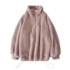 Turtleneck Sweat-shirt Fourry Femme hiver Casual Peluche Faux Fourrure Manteau Vintage épais Coréen Zipe à glissière Gardez des capuchers chauds Tops 211007