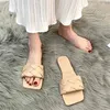 Rimocy plus size pu lederen weven strand slippers vrouw casual open teen plat flip flops vrouwen zomer buiten dia's 43 2107122