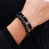 2 pièces/ensemble mode couronne Bracelet à breloques hommes pierre naturelle perlée Bracelets Pulseras Masculina bijoux