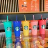 Starbucks mokken 24oz/710 ml plastic tuimelaar herbruikbaar helder drinken platte bodem kleurverandering met lip stroming magie koffiekopje