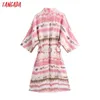 Tangada Women Fashion Tiee luźna długa koszula kimono z slashem trzy ćwierć rękawowe Slit Slit Siet Koszulki Chic Top BE84 210609
