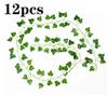 12PCs artificiella växter ledda blad garland silke rotting blad vinstockar hängande för hem levande rum inredning falska murgröna krans dekoration 211104