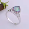 Silverpläterad hjärtringfärg Österrikisk regnbåge Crystal CZ -ring för kvinnor Lyxiga bröllopsringar Romantisk julklapp