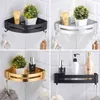 Wall Corner Shelf Organizer Punch-Free Black Aluminum Shower Rack Shampoo Holder Kitchen Hanger Bathroom Accessories 211112