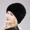 Winter Luxe Vrouwen Natuurlijke Real Rex Konijnenbont Mat Snow Cap S voor Warm Girl Brei Skullies Mutsen 211229