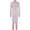 Casual Dresses 2021 Arrivals High Quality Mesh Nude Beaded Long Sleeve Knee Length Hl Bodycon Bandage Dress