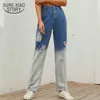 Vintage Trous Taille Haute Droite Jeans Pantalon pour Femmes Streetwear Lâche Femelle Denim Jeans Zipper Dames Jeans Pantalon 10521 210528