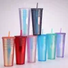DHL 24 oz Personalized Mugs Iridescent Bling Rainbow Studded Cold Cup Tumbler coffee Water Bottle with Straw IN STOCK