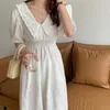 Retro Sexy V-Neck Mid-length A-line Prom Casual Sale Femme Chic Office Lady Loose Long Dresses Vestidos 210525