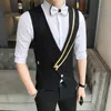 Fashion Oblique Pull Dress Vest For Men Waiter Casual Slim Fit Nightclub Vest Work Clothes Waistcoat Suits Men Chaleco Hombre 210527