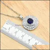 Oorbellen ketting sieraden sets ronde sier kleur bruids voor vrouwen blauw wit zirkoon hanger armbanden ringen geschenkdoos drop levering 2021 knt