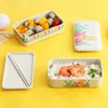 1000 ml Doppelschicht Bambusfaser Kind Bento Box Schule Büro Reisen Wandern Camping Mittagessen Auslaufsicherer Lebensmittelbehälter 210709