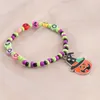 Halloween Beaded Strands Bracelets Jewelry Alloy Enamel Pumpkin Hat Colorful Beads Charm Bracelet Bangeles For Women Party