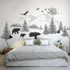 Autocollant en vinyle mural de paysage de montagne avec famille d'ours, art mural de pin pour papier peint de pépinière DIY Murals 3907 210308