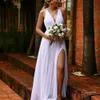 Cheap Simple Modest New Chiffon Beach Wedding Dresses Deep V Neck Floor Length High Side Split Boho Bohemian Bridal Gowns Wedding Dress