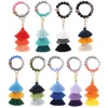 Newbeaded Keychain 파티 호의 가죽 술 나무 구슬 키 체인 구슬 Tring 키 링 체인 실리콘 여성 손목 스트랩 팔찌 LLE10735