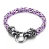 Bracelet gothique en acier inoxydable pour hommes et femmes, crâne craquelé, chaîne de roi byzantin, motard Lion avec fermoir à anneau à ressort, 8.26 pouces, 6mm