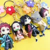 Keychains Anime Demon Slayer Keychain Cute Brinco Blade of Ghost PVC Key Chain Kamado Tanjirou Cosplay Pompom Yaiba Keyring Pendan286s