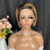 Ombre Pixie Cut Paryk för Svarta Kvinnor 6 tum T-Del Korta Lace Front Bob Wig Human Hair Pre Plocked With Baby Hair Natural Hairline 150% Densitet OT1B / 30 Färg