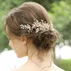 Gold Color Flower Pearl Rhinestone Comb Accessories For Women Handmade Wedding Hair Jewelry Headband Bride Accesories