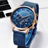 Relogio Masculino Lige Luxury Quartz Watch for Men Blue Dial Watches Sports Watches Moon Phase Chronograph Mesh Belt Wrist Watch Q0524