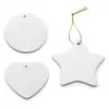 7.3 * 7.3cm Blank vit sublimering Keramikhänge Runda kreativa julprydnader Värmeöverföring Utskrift DIY Ceramed Ornament Heart XMS närvarande