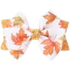 Thanksgiving Hair Bows for Girls Leaves Printed Ribbon Hairgrips Bowknot Clips Kids Hairs Tillbehör