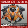 Bodys de Moldagem de Injeção para Yamaha YZF-R6 YZF R6 R6 600YZF600 2008-2016 Bodywork 99No.128 600cc YZFR6 08 Orange BLK 2009 2009 2010 2011 YZF-600 13 14 15 16 FARAÇÃO DE OEM