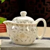 Керамический чайник кунг-фу Jingdezhen пейзаж синий и белый кости Китай офисный горшок домой 210724
