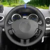 Steering Wheel Covers Black PU Faux Leather Blue Marker Hand-stitched Car Cover For Clio 3 2005-2013