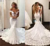 2022 Amazon Floral Lace Bröllopsklänning av axeln Mermaid Style Hollow Back knäppta Zipper Bridal Dresses Extra Small Långt tåg