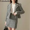 Colorfaith Herfst Winter Dames Set 2 Stuks Bijpassende Korte Rok Wollen Plaid Geruite Vintage Elegant Pak WS5168 211106